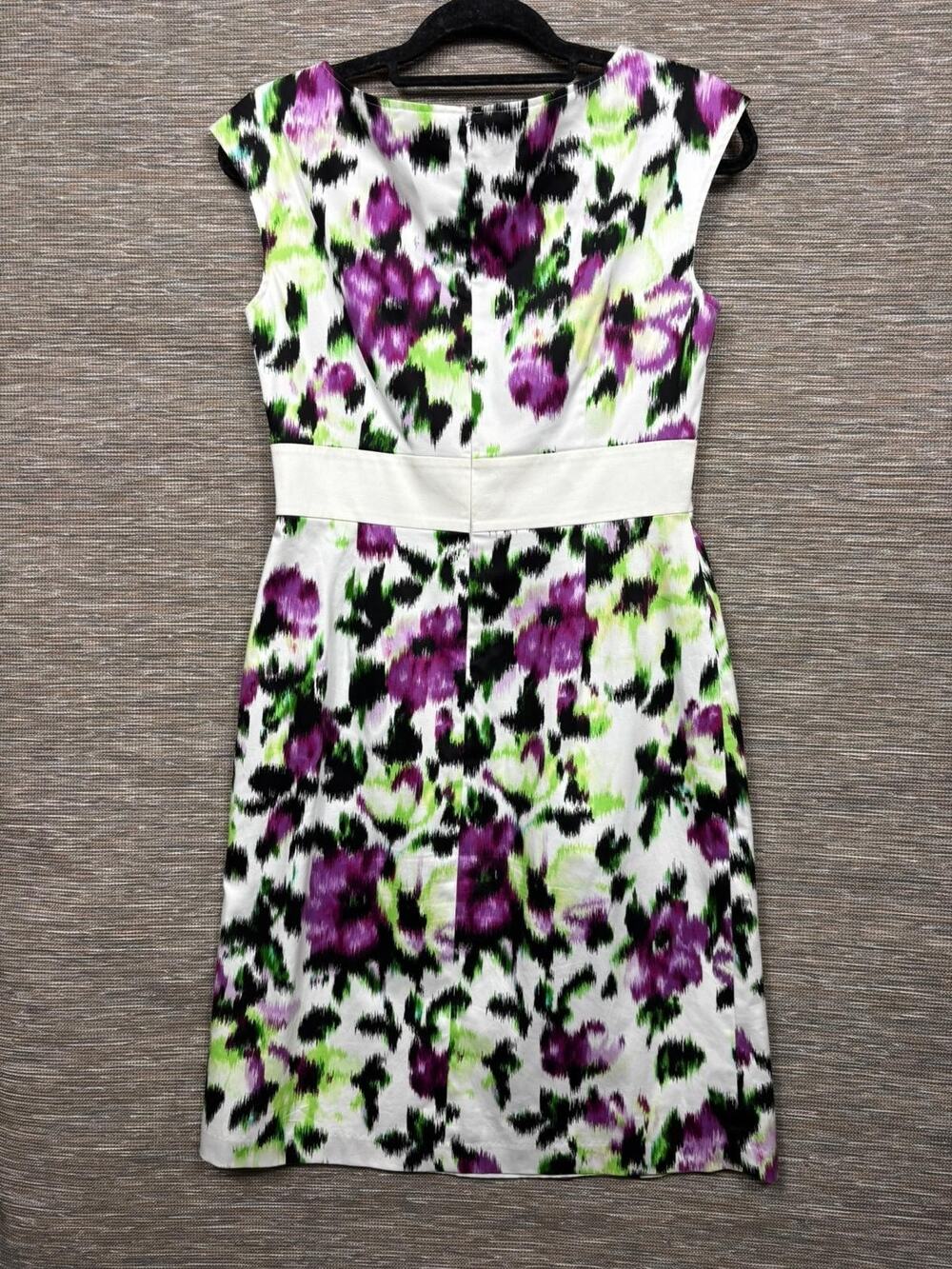 Alex Marie Dress Womens 6 Purple Floral Sheath Short Sleeve Belted Knee Length